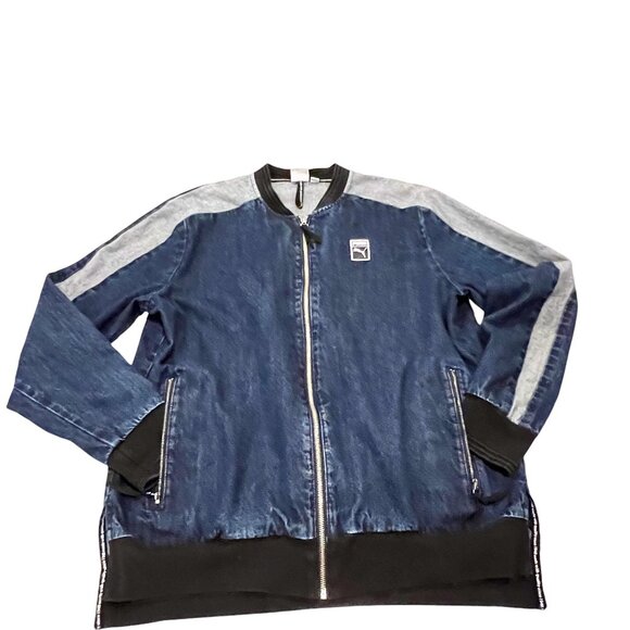 Puma Men's Baseball Collar Zip Front Denim Bomber Jacket, Blue XL - Picture 4 of 10